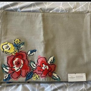 Set 6 Placemats Floral Flowers Embroidery Threshold 14 X 19 Washable Cotton